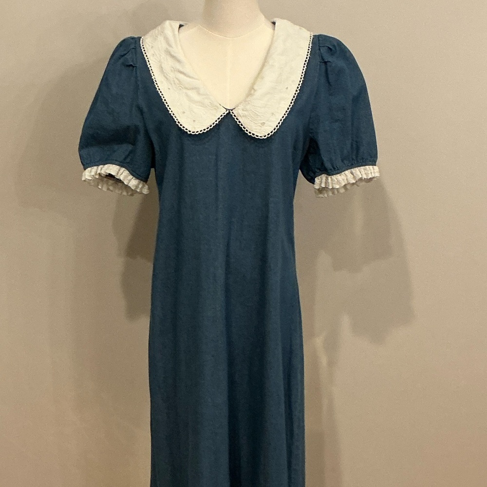Blue denim Dress with White Collar from Anthropologie
